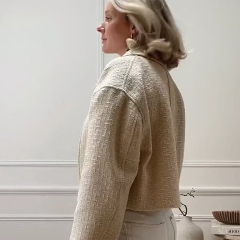 Zara Woven Cropped Bomber Jacket Ecru Cream White SIZE S 2920/469/712 - Picture 2 of 6